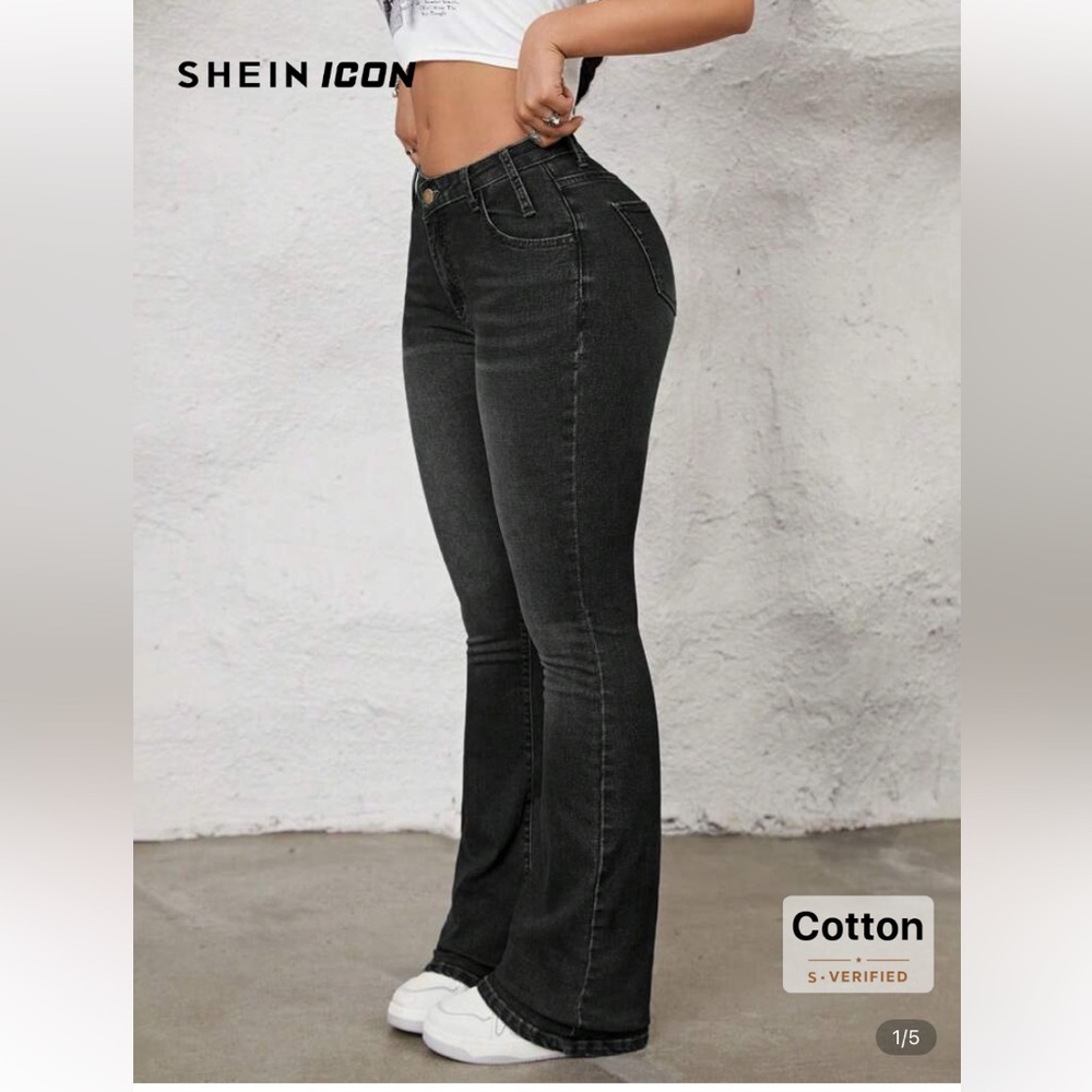 SHEIN Black Flare Wide Leg Jeans